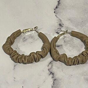Handmade Tan Scrunchie Hoop Earrings